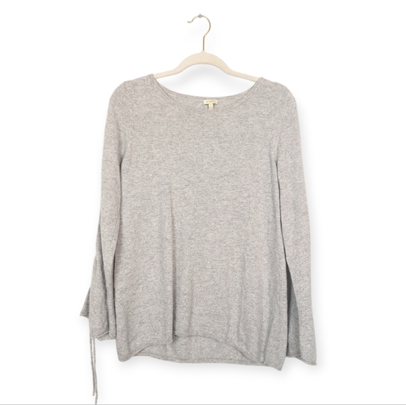 Project J Grey Tie Sleeve Crew Neck 100% Cashmere Sweater Size L - Picture 1 of 7